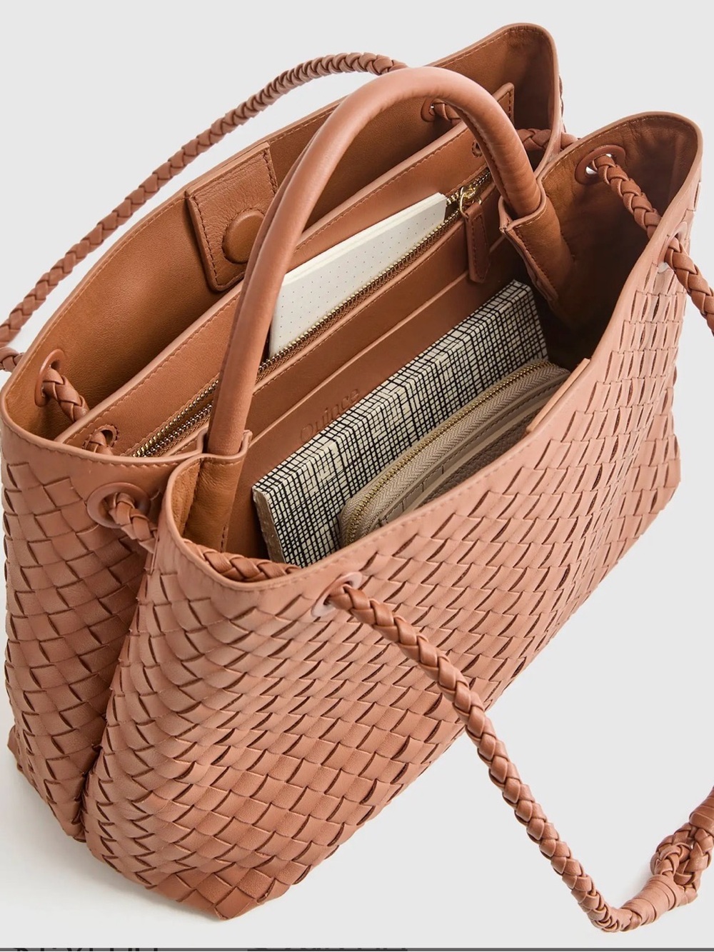 Quince Woven Leather Tote - Cognac Brown - Picture 4 of 13